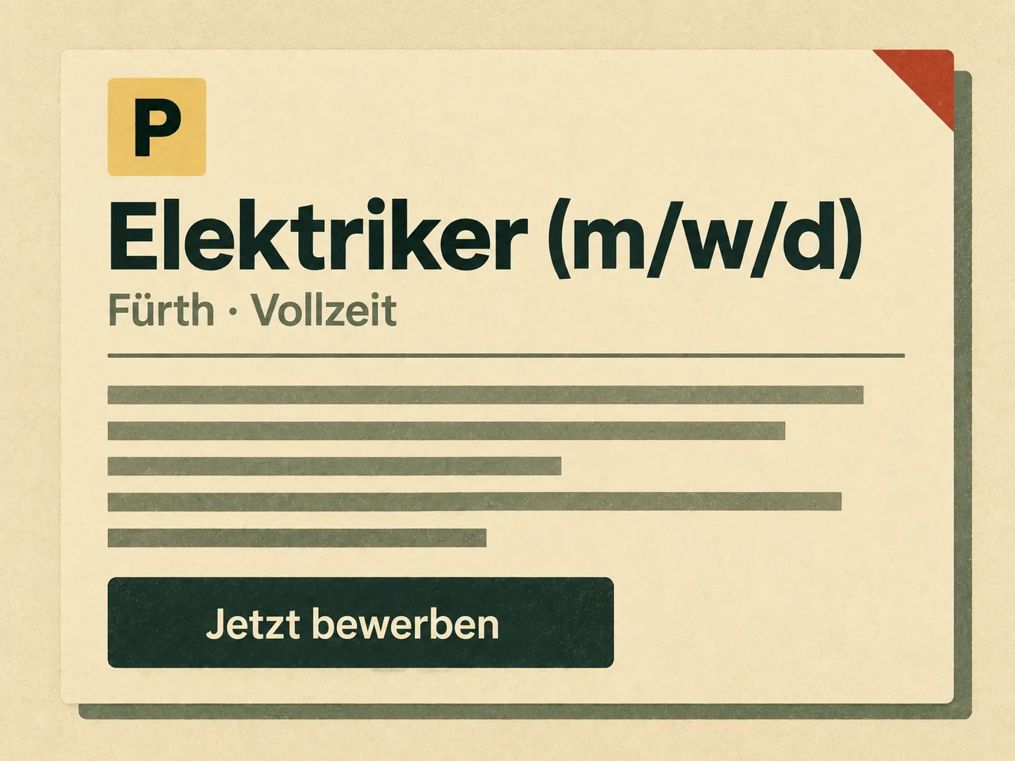 Beispiel einer einzelnen Stellenseite für Elektriker in Fürth mit Bewerben-Schaltfläche.